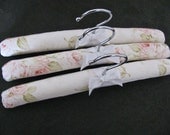 Baby Padded Hanger Set, Rose Pattern with White Cotton Organic Ribbon Accent (Set of 3)
