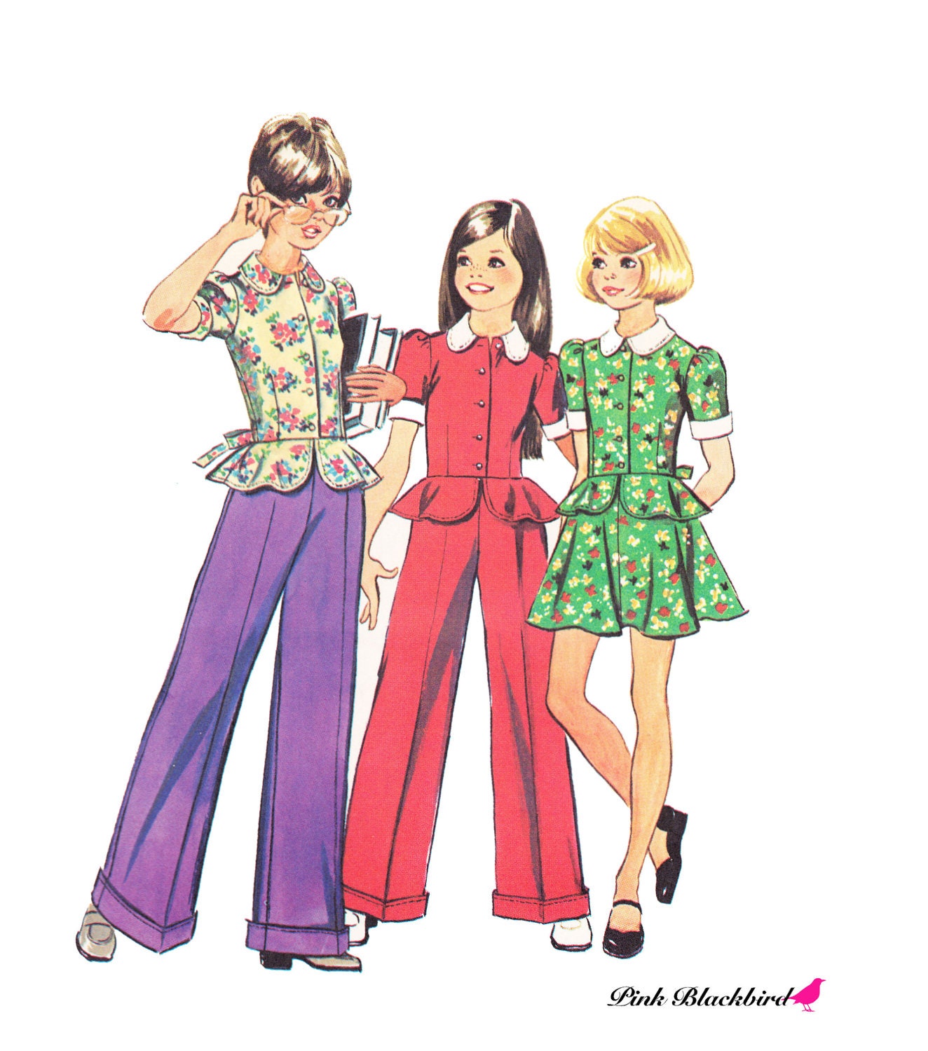 Custom Order for Desteni ////1970s Girls Peplum Blouse Vintage Pattern - Simplicity 6124 - Girls Top, Culottes and Pants Sewing Pattern