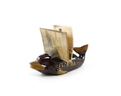 Dolphin letter holder - vintage brown and gold ceramic Florida souvenir