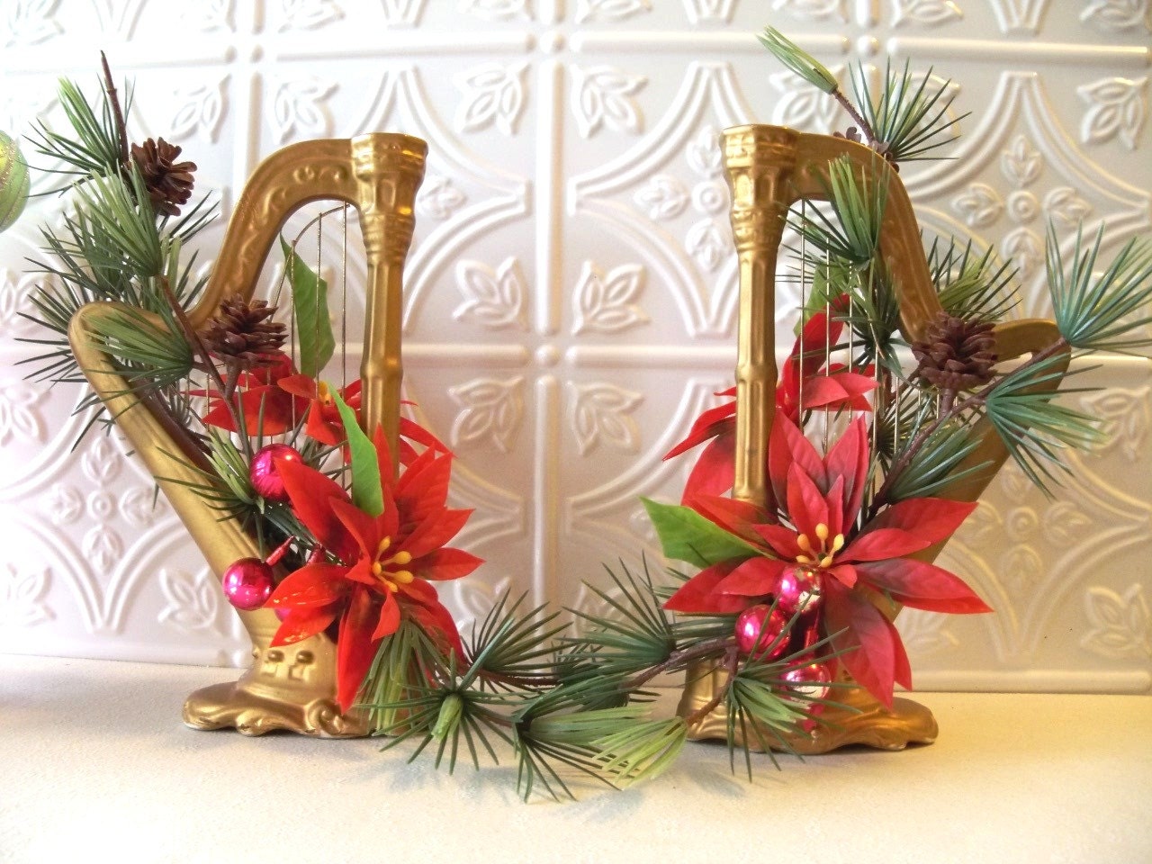 Vintage Christmas Inarco Ceramic Harps 1960s