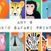 Nursery Art Safari Animal Prints for baby / Child. Pictures of jungle zoo animals for kids rooms and playrooms