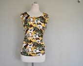 70s Tank - Vintage Airplane Print - Yellow, Green, White and Brown Planes and Cloud Print