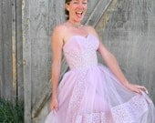 Vintage Strapless Prom Dress - 50s/60s Lavender/Lilac Tulle Pinup Party/Bridesmaid/Wedding Dress w/ Corset Bodice/FULL skirt - Size 0/xs