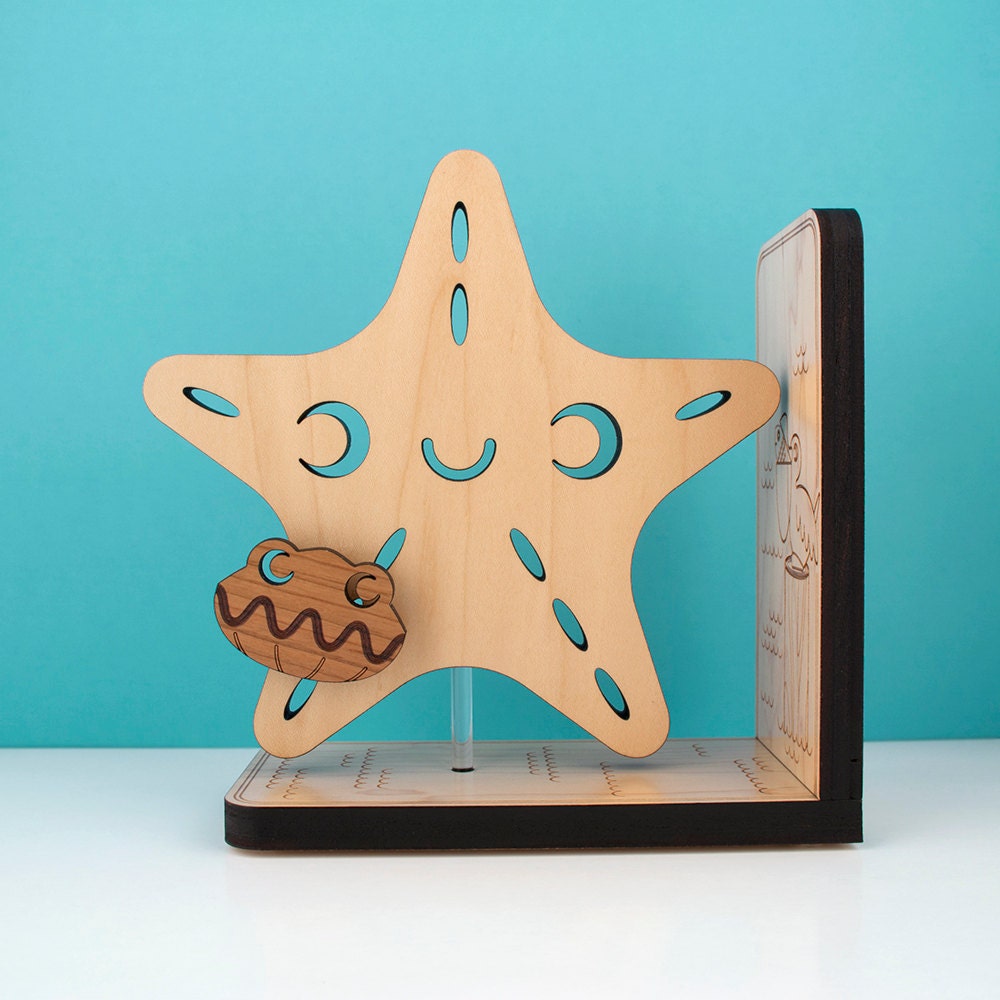 Wood Starfish Bookend: Kids Wooden Ocean Star Fish Book End