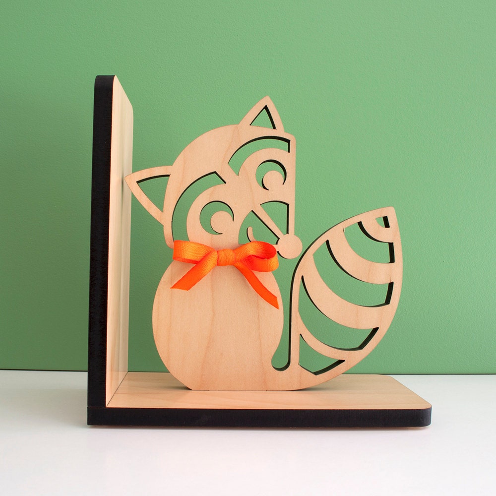 Raccoon Wood Bookend: Modern Baby Nursery Children