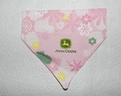 Dog/Cat/Ferret-Reversible 2 in 1 Over the Collar Bandana. Pink Hawaiian JOHN DEERE Country Tractor.  Custom made just for YOU and your pet
