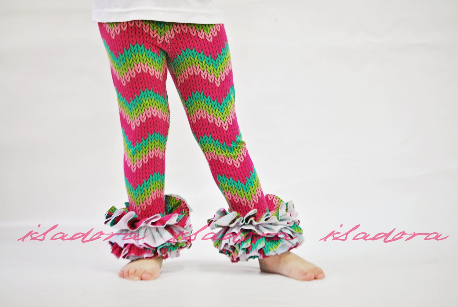 Girls Chevron Basket Weave Rainbow Ulitimate Ruffle Leggings Size 7-10