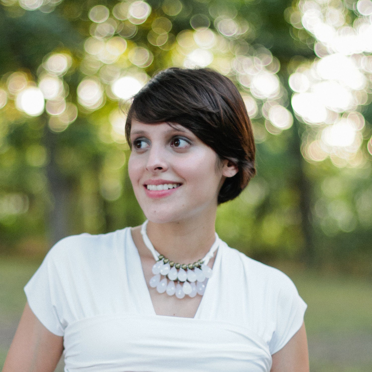 milky white briolette with brass and ivory necklace - bridal