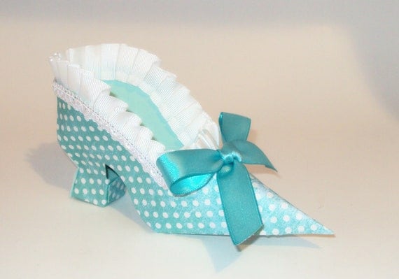 Paper Shoe Turquoise Polka Dot Victorian High Heel Shoe Gift Box Favor Box