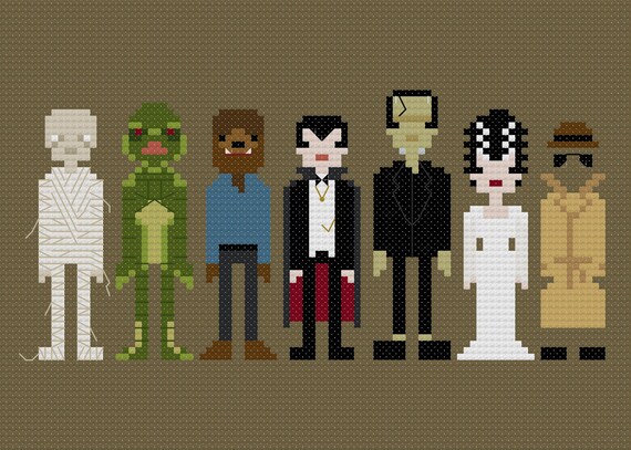 Pixel People - Classic Movie Monsters - PDF Cross-stitch Pattern - INSTANT DOWNLOAD