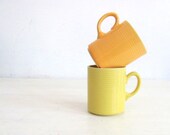 Vintage Japan Coffee Mugs Mid Century Ceramic Coffee Cups Yellow Orange Pair Ironstone - NifticVintage