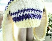 SALE 12 to 24m Bunny Girl Baby Hat Stripe Purple Yellow Cream Bunny Hat - Crochet Girl Toddler Hat Flopsy Rabbit Baby Hat Photo Prop