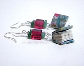 Mini Book Earrings Beaded with Jade and Glass on Silver Wires