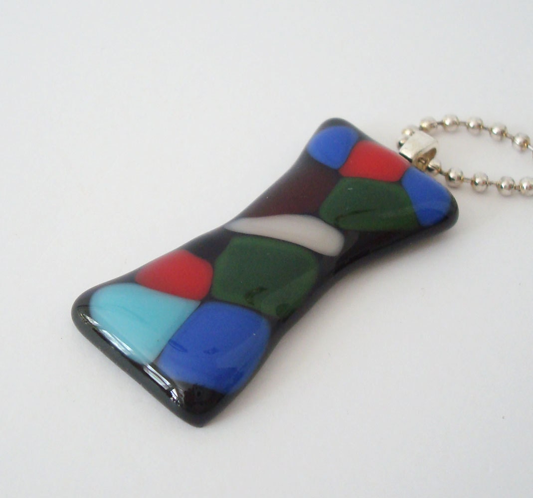 Mosaic Style Fused Glass Pendant Necklace Hourglass