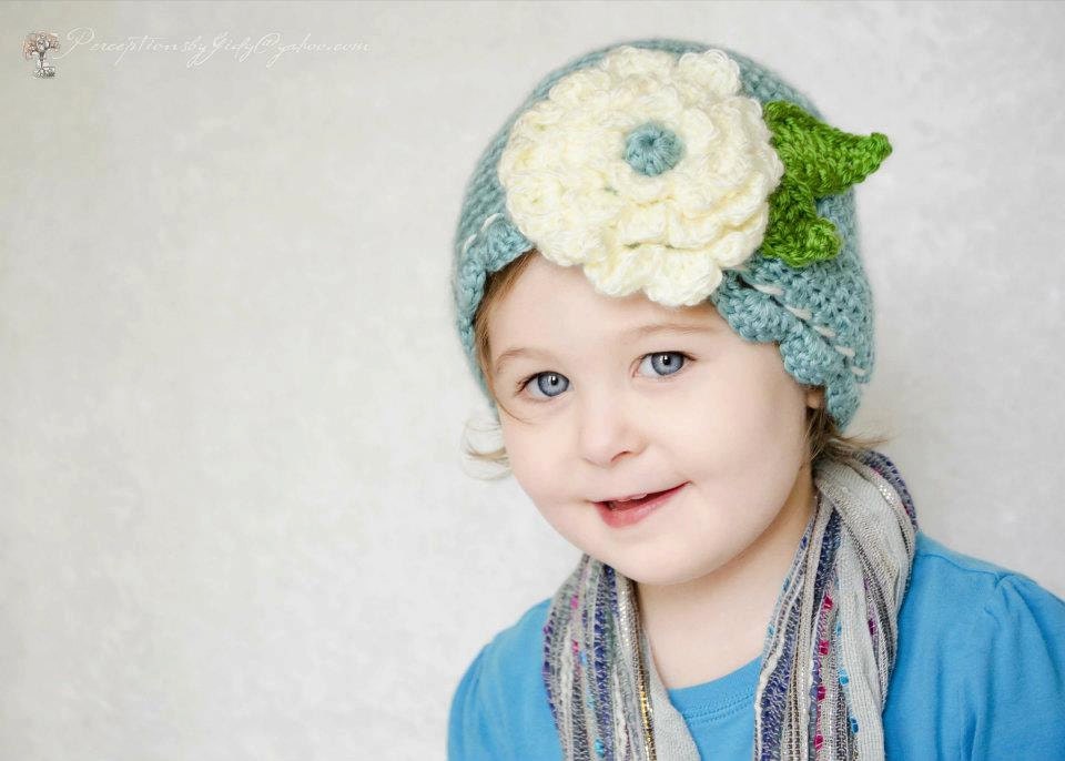 Crochet Kid's Hat - Crochet Light Blue Girl's Hat with Large Flower