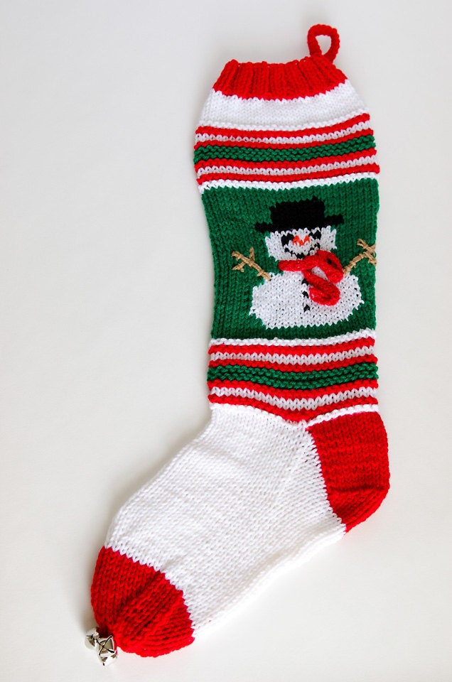 Knit Snowman Christmas Stocking by littlebuddydesigns on Etsy