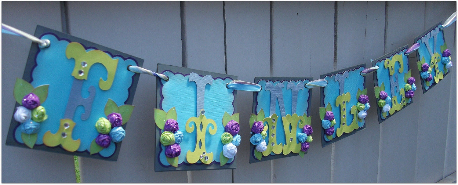 Handmade Banner - Custom made - GO GREEN - Name Banner Happy Birthday Baby Shower Bridal Shower