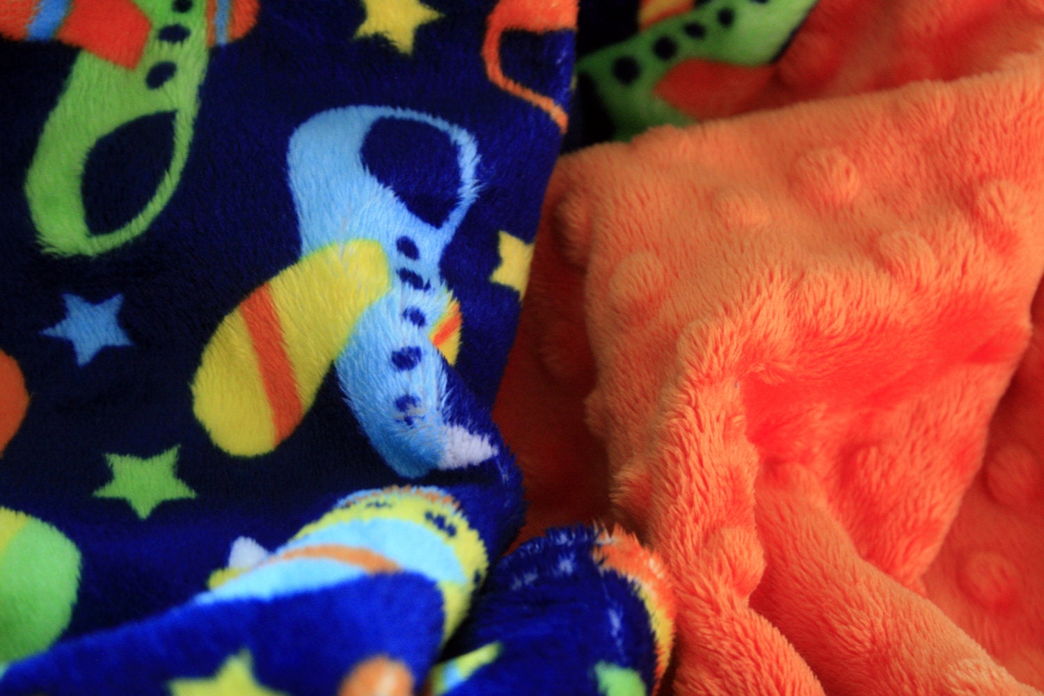 Double Minky Baby Blanket in Airplanes and Your Choice of Minky Dot  - Personalization Options Available