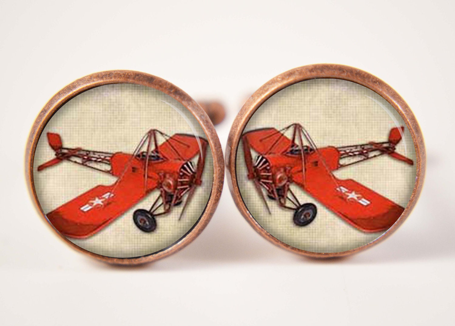 16mm Cuff Links, Red Aeroplane Cuff Links, Resin Cuff Links, Mens Accessories, Cufflinks C94