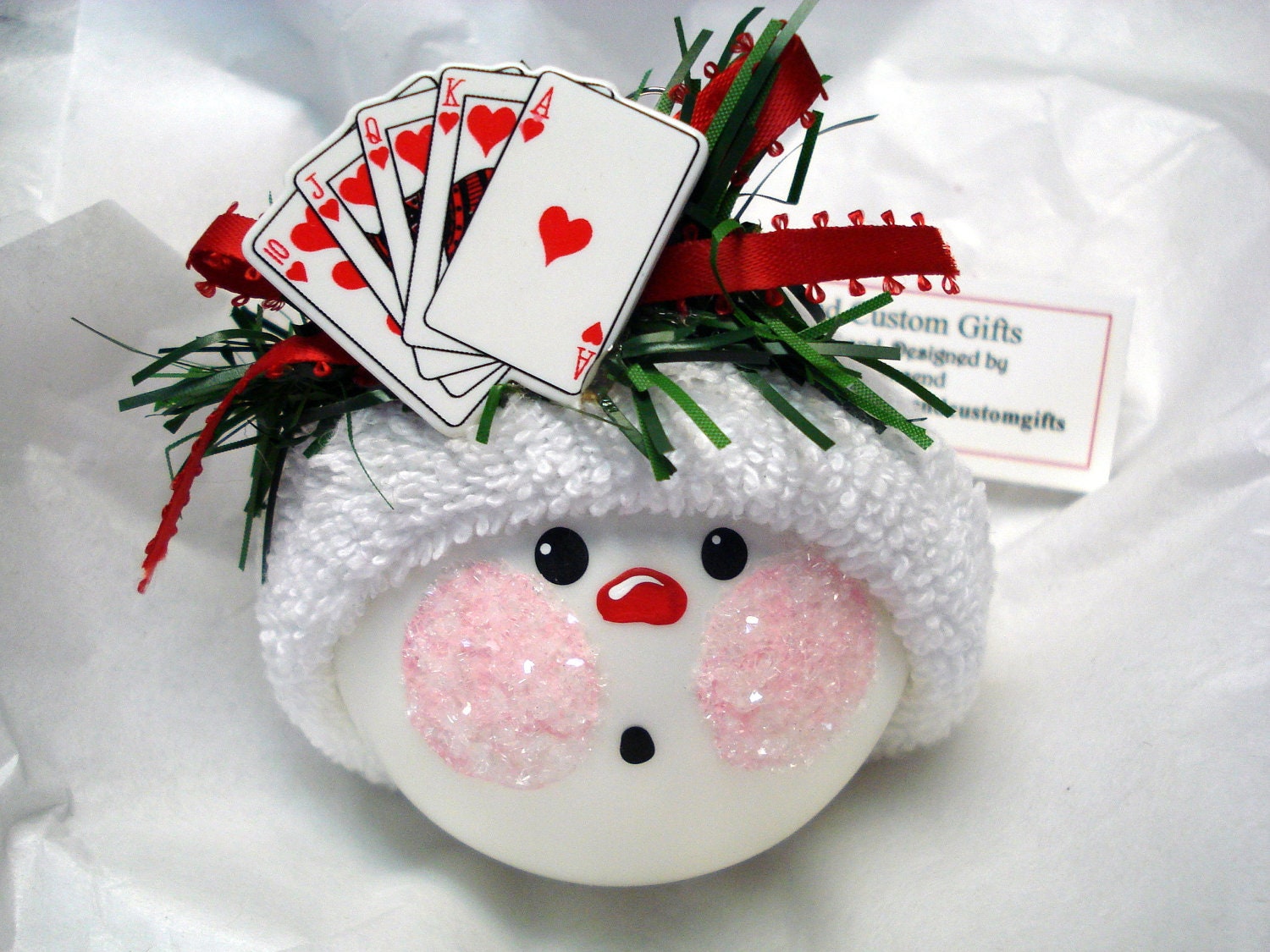 Poker Snowman Ornament Christmas Tree Bulb Hand Painted Glass Snowball Face Personalized
