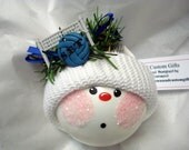 Volleyball Snowman Ornament Christmas Tree Bulb Hand Painted Glass Snowball face  Themed with the word "Volleyball" Personalized