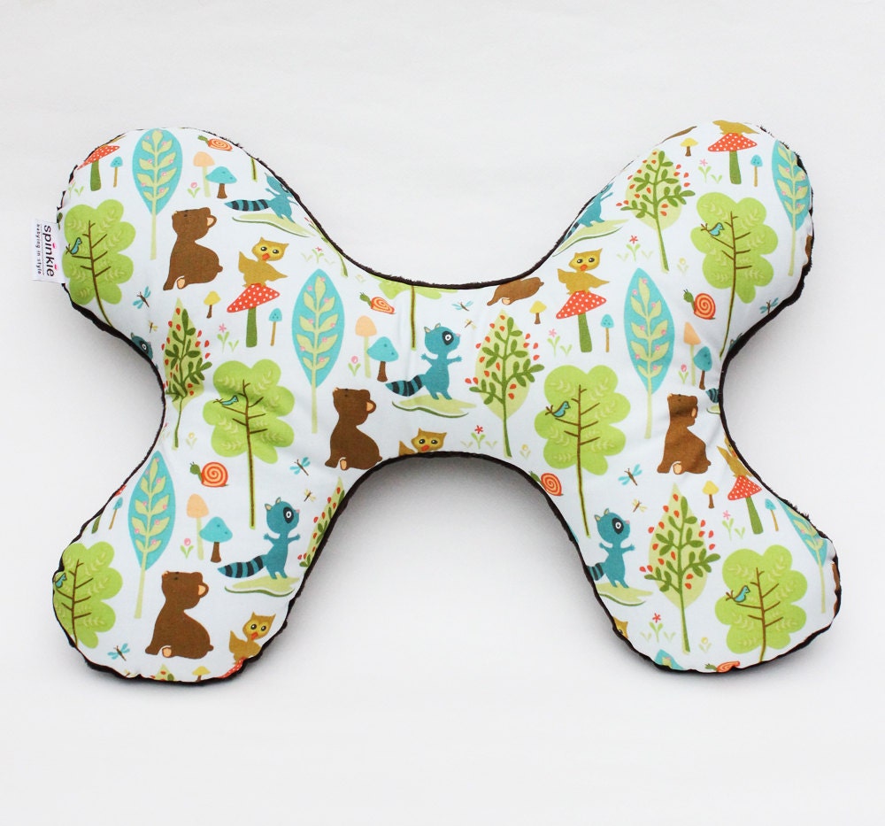 The Butterfly Pillow - Infant to Adult Head and Neck Support Pillow in Woodland Friends with Plush Brown Minky