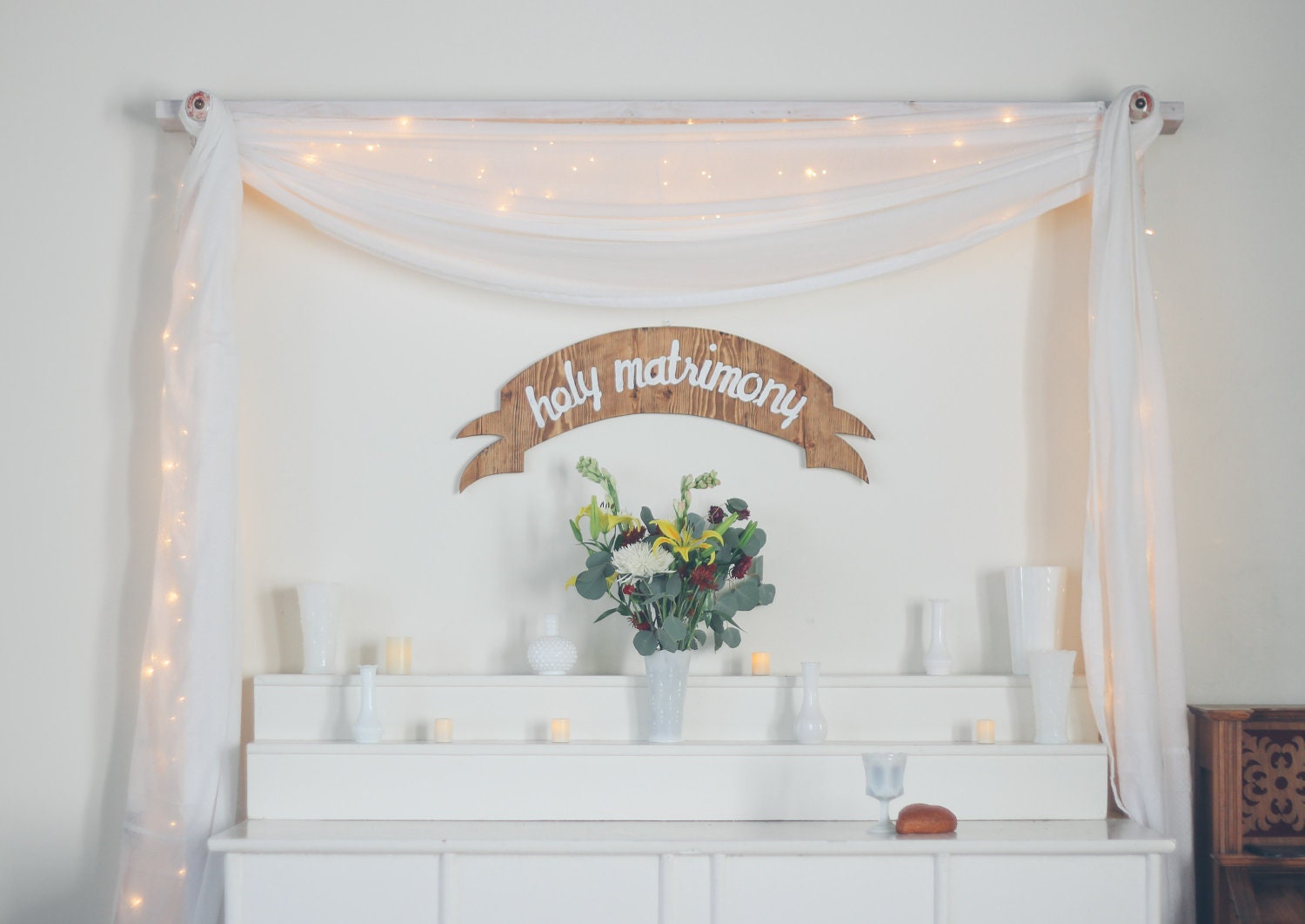 wood wedding banner/sign- "Holy Matrimony"