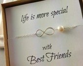 Set Of 2 Infinity Bracelet, Friendship Bracelet, Sterling Silver, Infinity Pearl Bracelet, Best Friends Gift, Birthday Gift, Christmas Gift