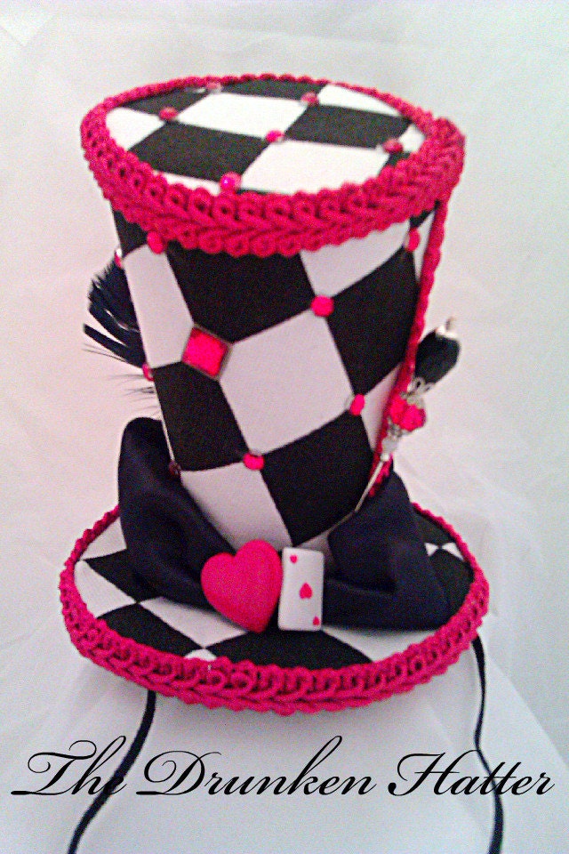 Queen of Hearts Theme - Black White and Red Checkered Mini Top Hat