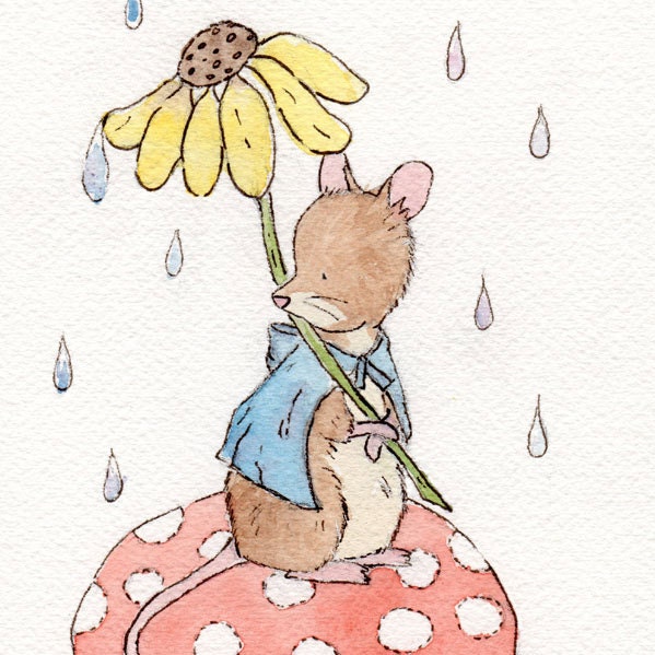 Mouse and Mushroom Art Print- Woodland Nursery Art- 5x7 Archival PRINT-  Children's Wall Art- Nursery Wall Decor