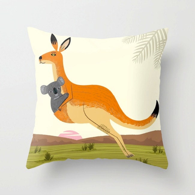 The Kangaroo and The Koala -  Throw Pillow / Cushion Cover (16" x 16") iOTA iLLUSTRATION