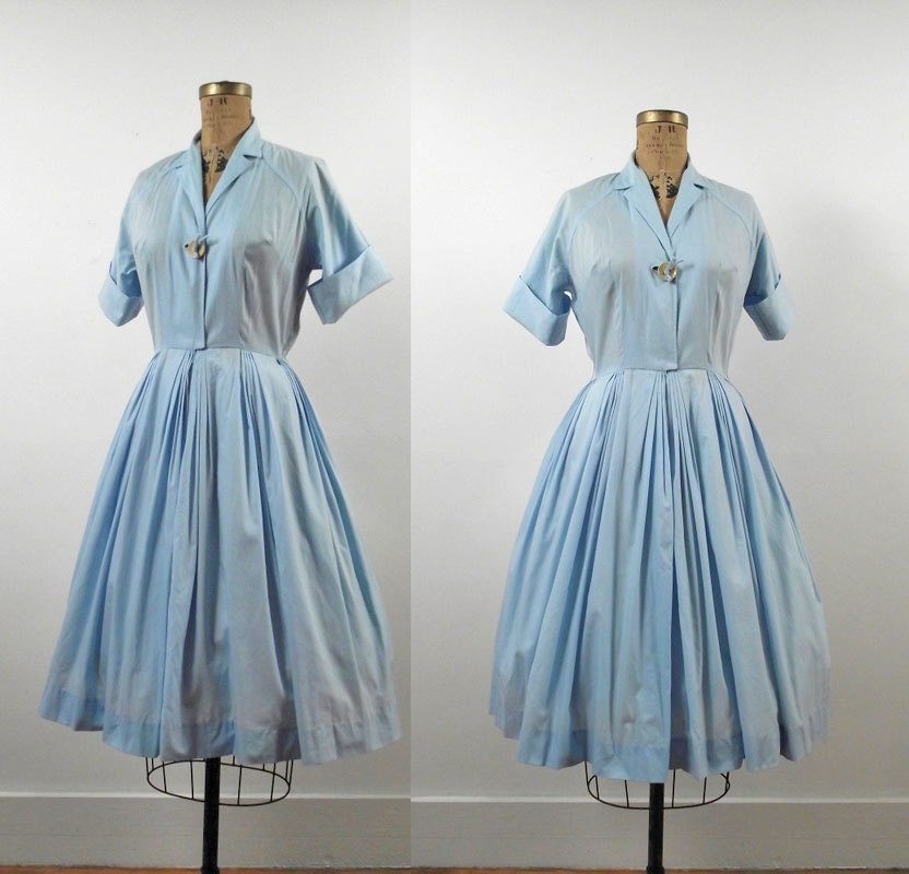 1950s Shirtwaist Dress / 50s Baby Blue Day Dress