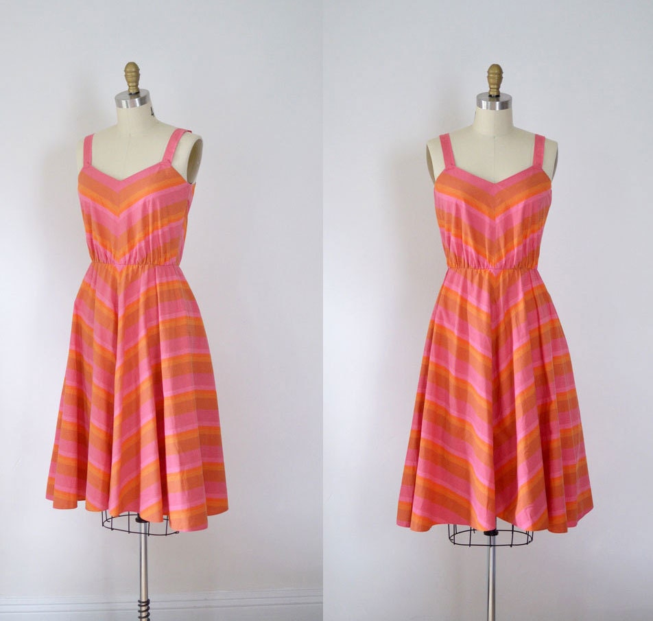 1970s Chevron Sundress / 70s Striped Dress