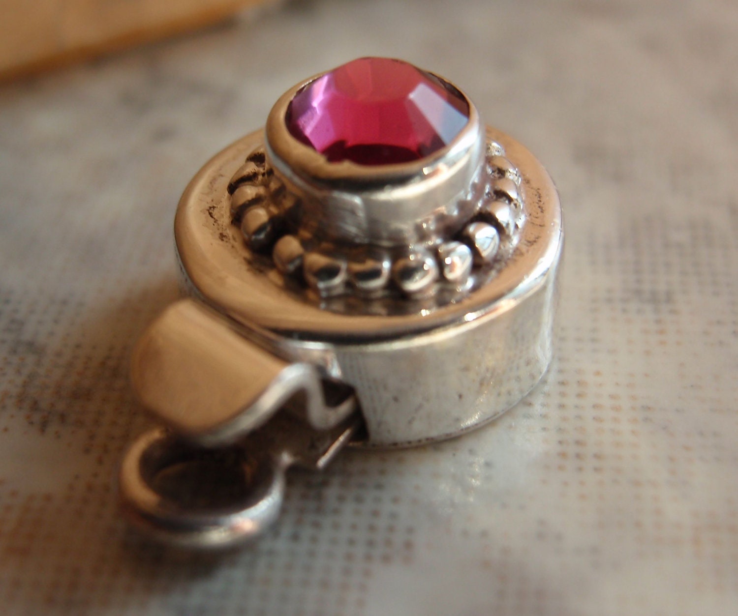 Sterling Silver Box Clasp Small Round Hot Pink Swarovski