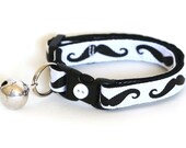 Safety Cat Collar - Mustaches on White - Small Cat / Kitten Size
