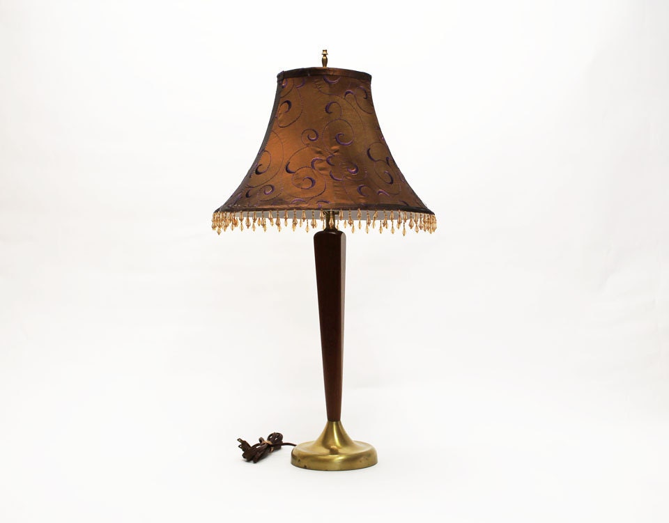 Table Lamp - Modern, Brass, Teak, Brown, Purple