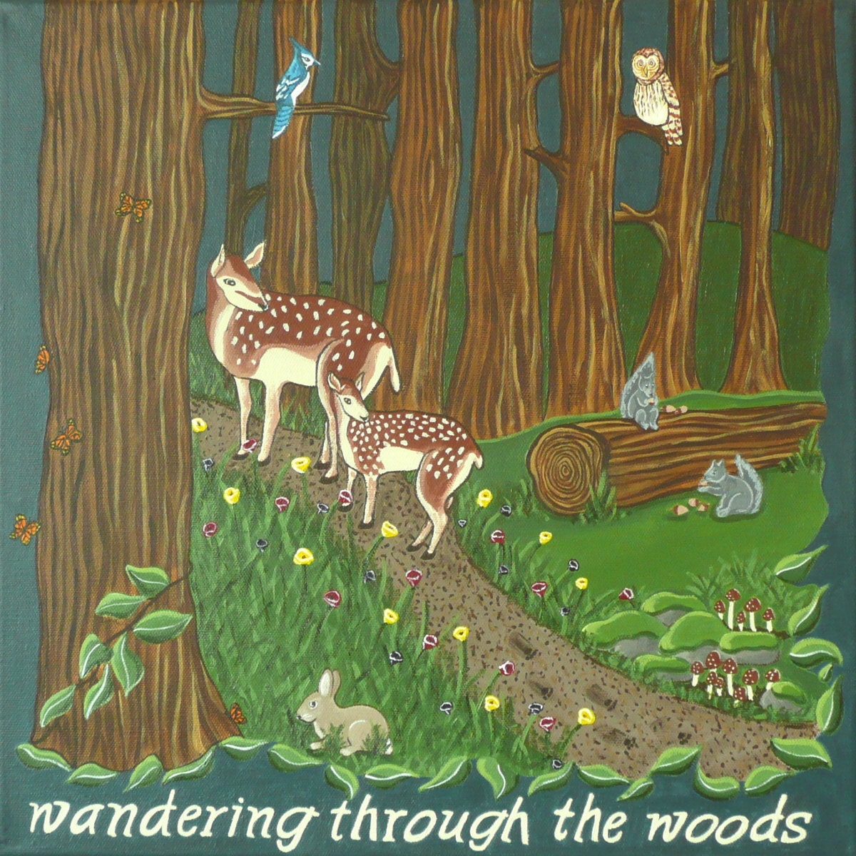 WANDERING through the WOODS - Original Painting - Wall Art, Nursery Decor, Children's Wall Decor