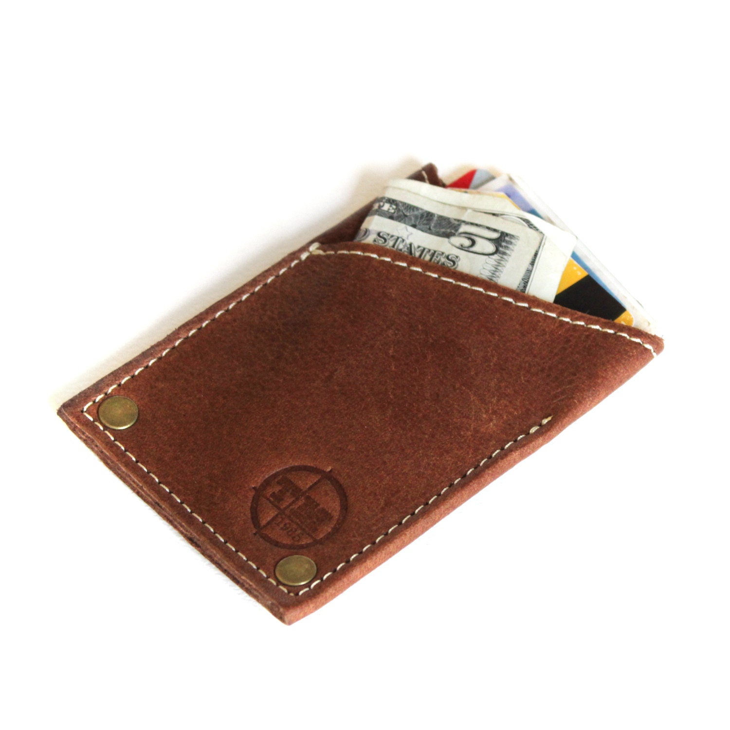 Thin Rivet Wallet - Brown Leather