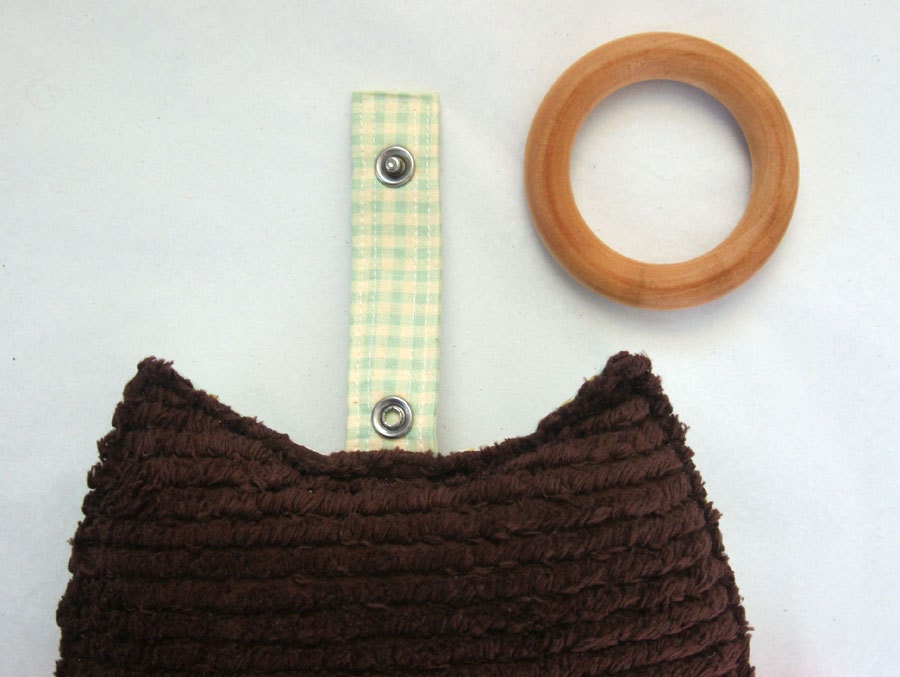 Stanley the Patchwork Owl Crinkle Toy comes with Detachable Organic Wood Teething Ring- Great Baby Boy Gift