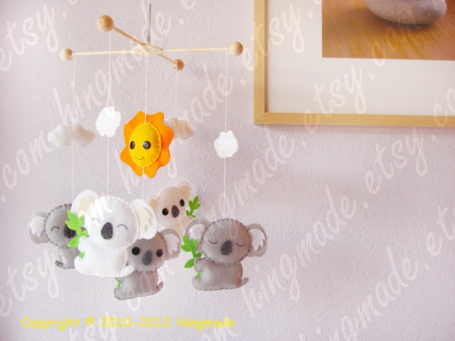 Baby Crib Mobile - Baby Nursery Mobile - Modern Mobile - Australian Koala Gray White theme (Custom order available)