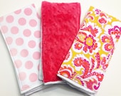 Monogrammed Burp Cloth Trio - Pink and Yellow Flourish