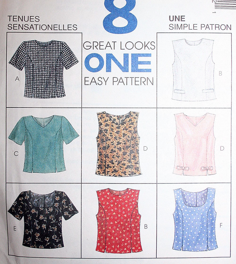 Vintage 8 Different Easy Tops Sewing Pattern McCalls 8405 Size