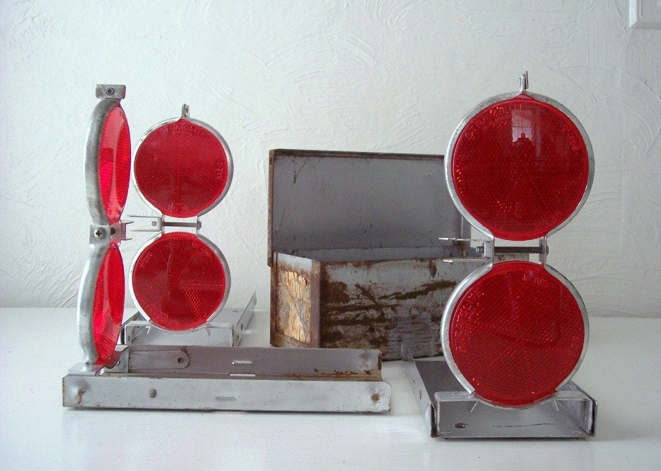 vintage red roadside flare reflectors set of by allthebestvintage
