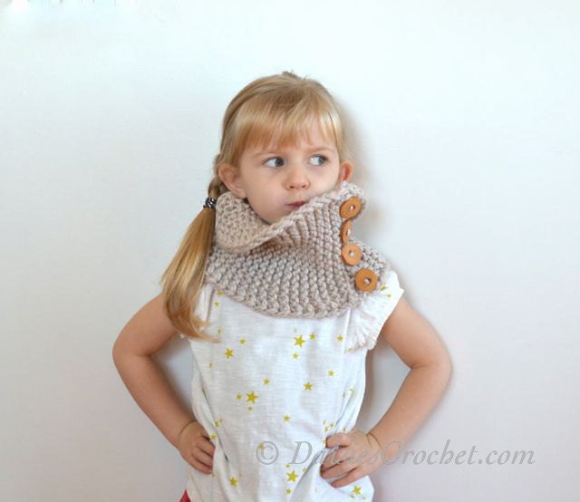 Unisex Scarf Cowl Chunky Bulky  Neck Warmer Wool wooden buttons, Children Mushroom color Soft Neckwarmer Christmas present Gift under 40 50 - daisiescrochet