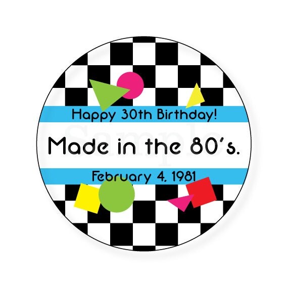 Custom 80's Inspired Sticker or Address Labels Black and White Checkered Design Il_570xn