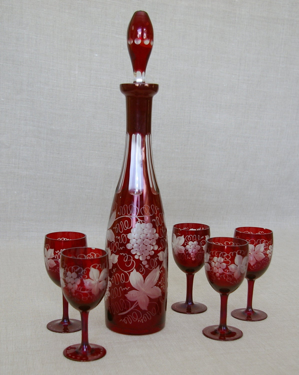 Vintage Set of Bohemia Decanter and by ColorAndStyle on Etsy