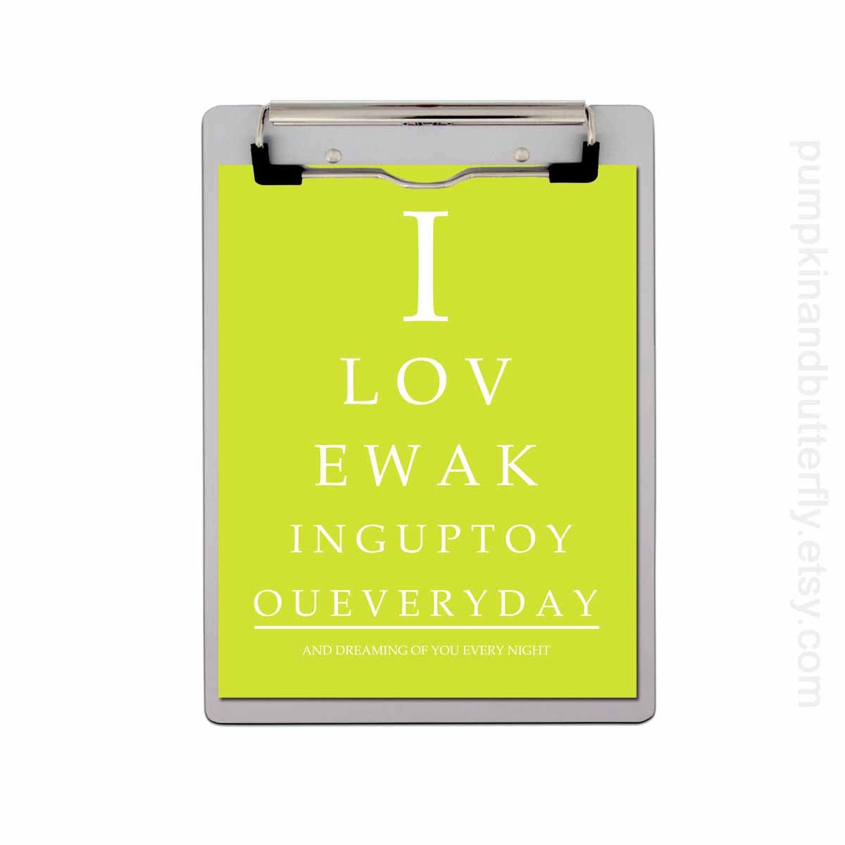 Eye Chart, Eye Chart Print, 8x10 Print, Unisex, Yellow Green, Custom Color, Dream, Geekery, I Love Waking Up To You, by pumpkinandbutterfly