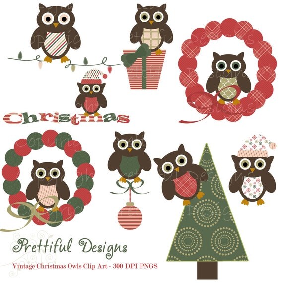 50% OFF SALE Christmas Owl Clip Art - Vintage Christmas (404) Il_570xn