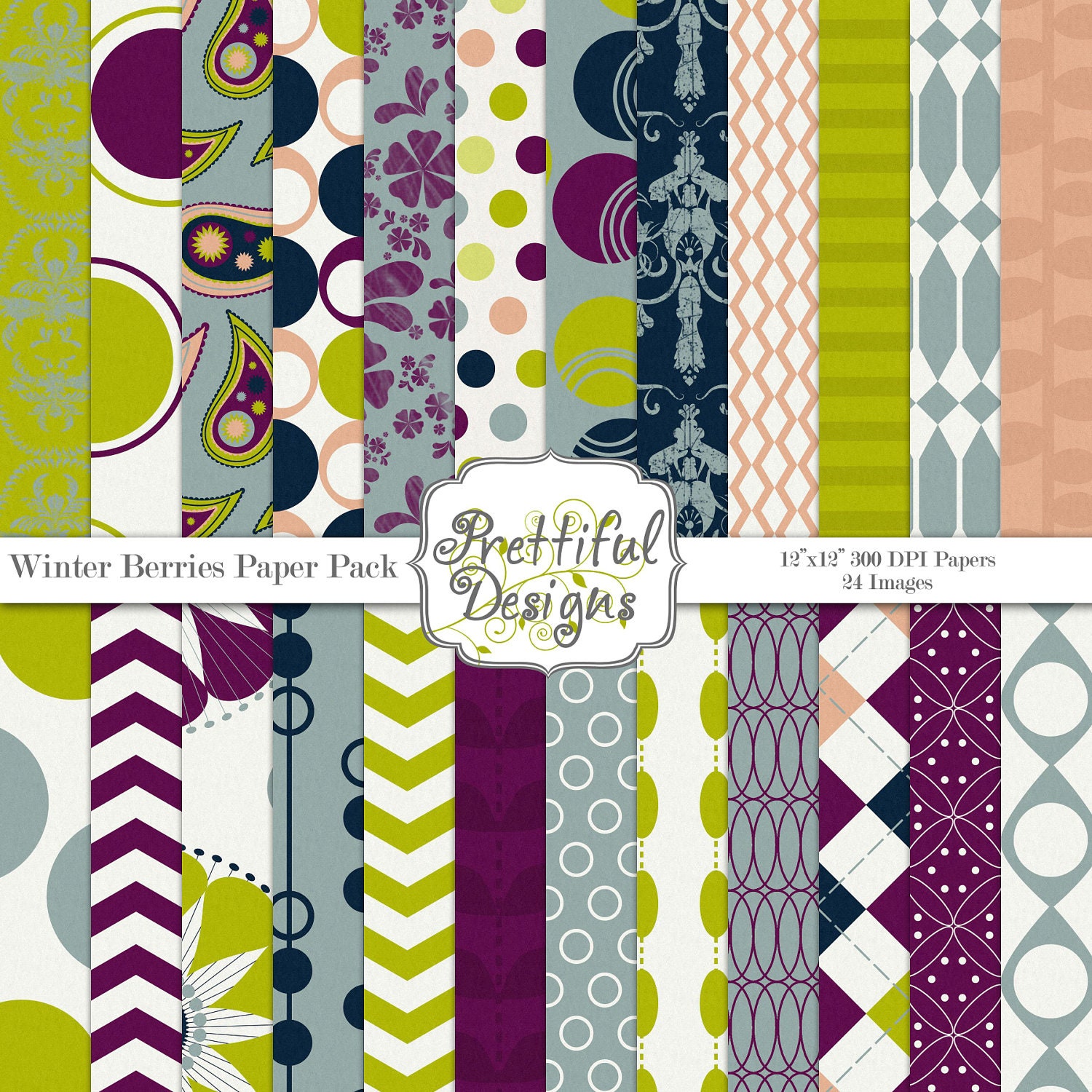 50% OFF SALE Digital Paper Pack for Scrapbooking, Card Making, Invitations -Personal and Commercial Use - WinterBerries (189) Il_570xn