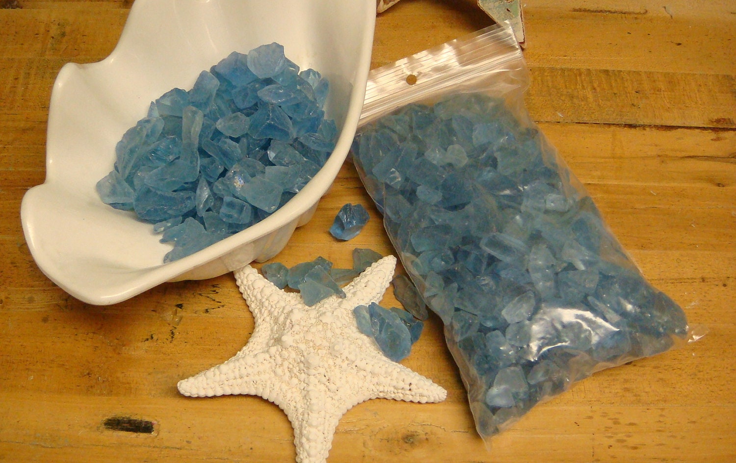 2 Pounds Sky and Sea Blue Glass For Decor Weddings Crafts